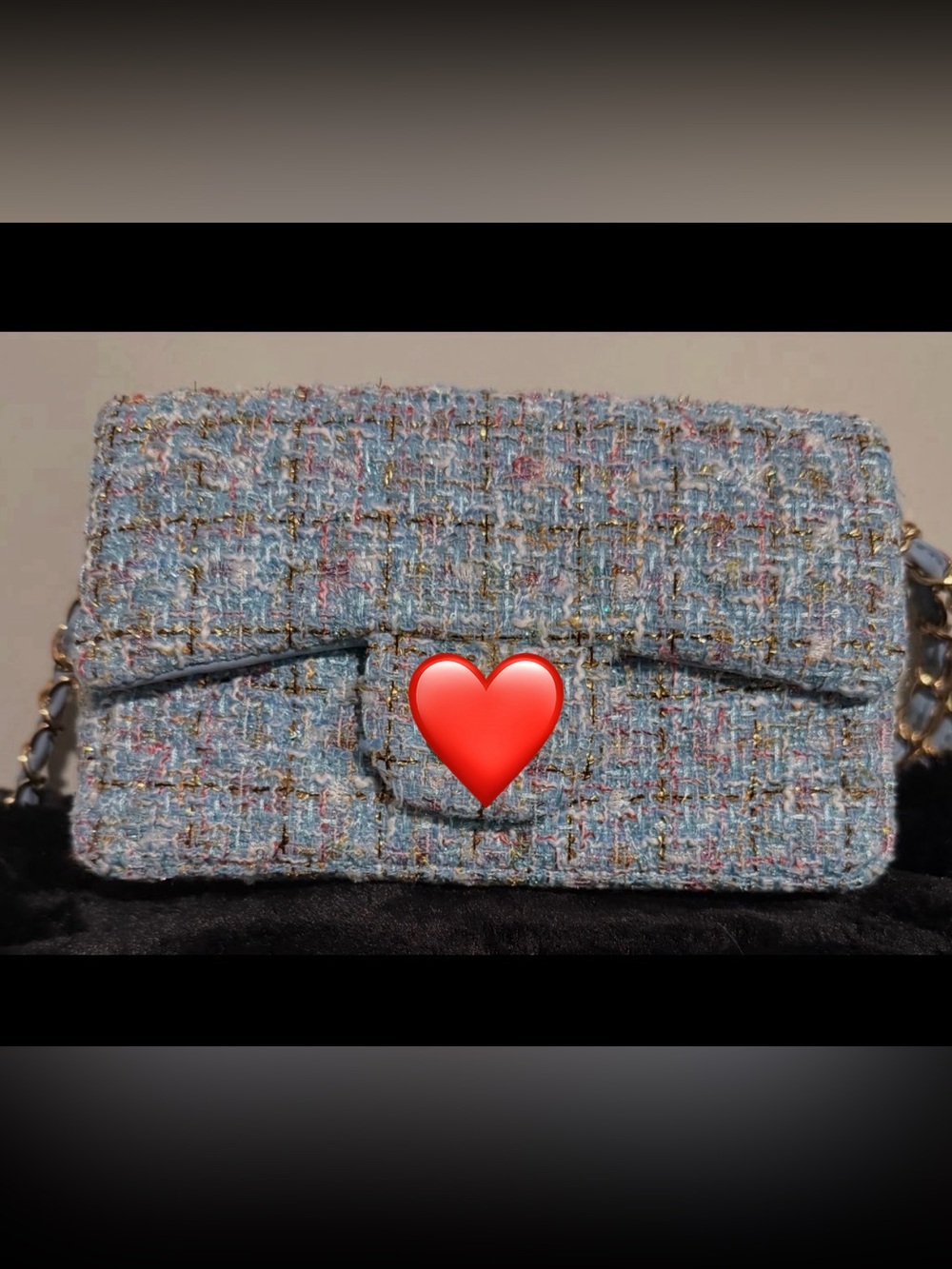 Light Blue Tweed Handbag Accent with Metallic Thread